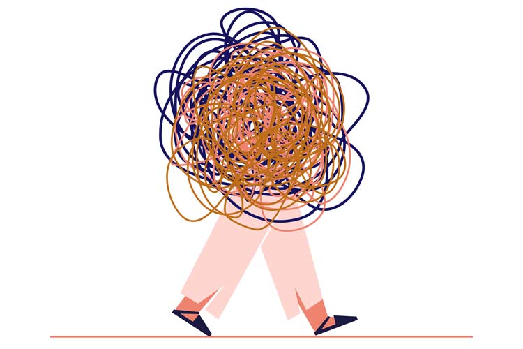 digital illustration of a person walking and the top half of them is covered with squiggles - anger